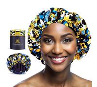 Beauxsoi Luxury Shower Caps For Women Reusable Waterproof - Satin Lined Shower Cap Soft Adjustable Shower Cap High Quality Best Shower Cap For Women As Gift To Keep Hair Dry (African Majesty)