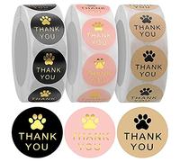BEAUY 1500 Pcs Round Kraft Paws Print Thank You Labels Stickers, Dog Claw Print Labels, Present for Sealing and Decoration
