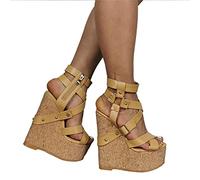 BeAUZQ 6IN Women's Sexy High Heels Wedge Open Toe Sandals Fashion Punk Pumps Sexy Stripper Club Wedding Party Dress Casual Vacation Shoes,Khaki,45