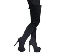 BeAUZQ Women's Fashion Black Suede Over The Knee Boots Sexy Platform Thigh High Boots Fetish High Heels Stripper Club Show Pumps Shoes Size 36-47,Black,38