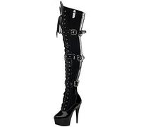 BeAUZQ Women's Patent Leather PU Thigh High Boots Side Zip 15CM Stiletto High Heel Over The Knee Boots Sexy Stripper Club Party Shoes,Black,39