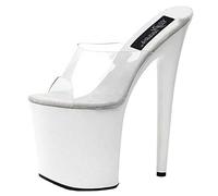 BeAUZQ Women's sexy Peep Toe Sandals High Heel 20CM Stiletto Mules Clear Platform Pumps Sexy Stripper Club Pole Dancing Party shoes Size 35-46,White,44