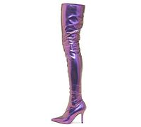 BeAUZQ Womens Sexy Pointed Toe Thigh High Boots Fashion Purple Stiletto Heels Over The Knee Elasticity Boots Autumn Winter Thicken Boots,Purple,42