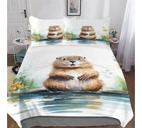 Beaver 3D Printed Bedding Set Comforter Cover 2 PCs with Pillowcases with Zipper Closure for Adults Teenager Kids Quilt Cover Soft Anti-allergic Duvet Cover Single (135x200cm)