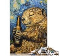 Beaver Beer in Starry Night Wooden Jigsaw Puzzles for Adults 1000 Piece Rectangular Puzzle for Adults Game 1000pcs (75x50cm)