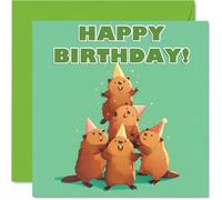 Beaver Birthday Cards for Her Him - Party Animals Pyramid - Happy Birthday Card for Mum Dad Brother Sister Auntie Uncle Cousin Friend Family Colleague 145mm x 145mm Bday Greeting Cards