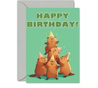 Beaver Birthday Cards for Her Him - Party Animals Pyramid - Happy Birthday Card for Mum Dad Brother Sister Auntie Uncle Cousin Friend Family Colleague A5 Bday Greeting Cards