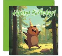 Beaver Birthday Cards - Woodland Forest Party - Happy Birthday Card for Son Daughter Brother Sister Grandson Granddaughter Niece Nephew Cousin, 145mm Bday Greeting Cards