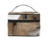 Beaver Cartoon Printing Makeup Bag for Women Portable Travel Cosmetic Case Make Up Organizer Bag Beauty Box with Inner Pouch and Handle