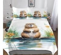 Beaver Comforter Cover 3D Print Bedding Set Decorative Duvet Cover Bedspread Cover with Pillowcase Soft Microfiber Zipper Quilt Cover for Kids, Youth And Adult King (220x240cm)