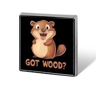 Beaver Got Wood Badge Pin Brooch Square Shape Button Aluminum Decor for Backpacks Hats 0.7 Inch