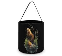 Beaver Habitat Grass Large Easter Basket Candy Bags Canva Tote Bag Portable Hallowee Bucket
