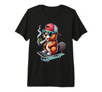 Beaver on a Board Marijuana Graphic Weed Lovers Premium T-Shirt