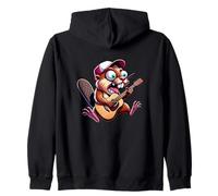 Beaver Playing Acoustic Guitar Cartoon Music Festival Rock Zip Hoodie