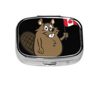 Beaver Print Pill Case Portable Square Pill Box with 2 Compartments,for Purse Pill Box Travel Bag