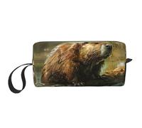 Beaver print Travel Toiletry Pouch, Pencil Bag Canvas Makeup Bag, Multi-Purpose Cosmetic Bag with Zipper, White, One Size