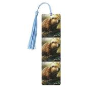 Beaver Print Wooden Bookmarks with Tassels, Wood Book Markers for Book Lovers, Teachers & Present