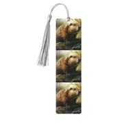 Beaver Print Wooden Bookmarks with Tassels, Wood Book Markers for Book Lovers, Teachers & Present