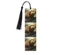 Beaver Print Wooden Bookmarks with Tassels, Wood Book Markers for Book Lovers, Teachers & Present