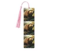 Beaver Print Wooden Bookmarks with Tassels, Wood Book Markers for Book Lovers, Teachers & Present