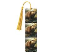 Beaver Print Wooden Bookmarks with Tassels, Wood Book Markers for Book Lovers, Teachers & Present