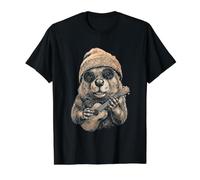 Beaver Ukulele Beanie Y2K Aesthetic Value Graphic T-Shirt, Men, Black, L