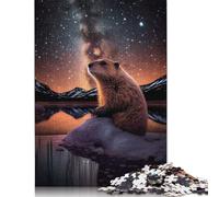 Beaver Under The Stars Puzzle 500 Pieces Jigsaws Wooden Puzzles for Adults Family Entertainment Toys 500pcs (52x38cm)