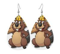 Beaver Working Leather Earrings For Women Dangle, Piercing Teardrop Earrings Lightweight Jewelry Gifts For Women Girls