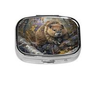 Beaver Working Print Pill Box Portable Pill Case Holde Organizer for Purse Pocket Travel Gifts