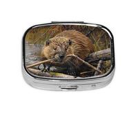 Beaver Working Print Pill Box Portable Pill Case Holde Organizer for Purse Pocket Travel Gifts