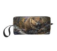 beaver working print Travel Toiletry Pouch, Pencil Bag Canvas Makeup Bag, Multi-Purpose Cosmetic Bag with Zipper, White, One Size