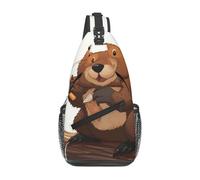 Beaver Working Printed Sling Bag Crossbody Backpack for Men Women, Versatile Casual Shoulder Chest Bag for Running Hiking Cycling Travel Work