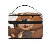 Beaver Working Printing Makeup Bag for Women Portable Travel Cosmetic Case Make Up Organizer Bag Beauty Box with Inner Pouch and Handle