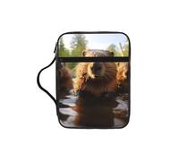 Beaver Working1 Print Book Protector Holder Case, Study Bible Carrying Case With Multiple Internal Compartments