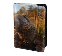 Beaver Working2 Print 5.5 Inch Passport For Men And Women Lightweight Stylish Travel Document Wallet, Black, One Size