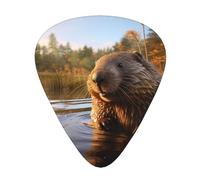 beaver working2 print Celluloid Guitar Plectrums for Acoustic Guitar Bass,Guitar Picks with Organizer Box