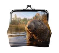 beaver working2 print Coin Purse Small Change Purse Card Holder Coin Pouch Small Wallet for Women and Men, Black, One Size, Vintage