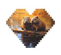 Beaver working3 Print Art Brick Puzzle Heart Shaped DIY Building Blocks Set 3D Jigsaw Home Decor 82 Pieces