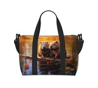 beaver working3 print Gym Bag for Women,Carry on Weekender Overnight Duffle Bag,Personal Item Tote Bag, Black, One Size
