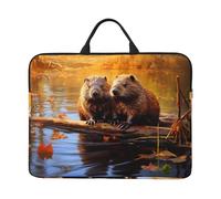 Beaver Working3 Print Laptop Sleeve Case 14 Inch, Shockproof Protective Laptop Cover Briefcase Carrying Computer Bag