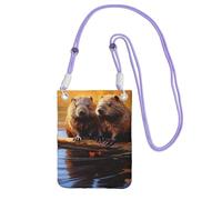beaver working3 Print Phone Crossbody Bag Mobile Pouch Fashion Cell Shoulder Holster for Travel Running, Purple, One Size