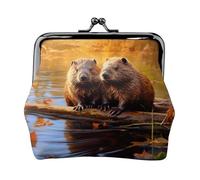 beaver working3 print Small Pouch Kiss Lock Coin Purse for Women Coin Change Purse, Credit Card Wallet