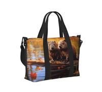 beaver working3 Print Travel Hand Bag Foldable Weekend Getaways Gym Sports Trip Daily Use Camping Tote