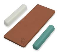 BeaverCraft Leather Strop Kit for Knife Sharpening - Knife Strop Block 20x7.5 cm - Stropping Leather Kit LS2P11 with Green-Gray & White Polishing Compound - Knives Sharpener and Buffing Compounds