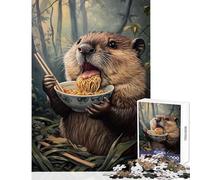 Beaver's Noodle Feast Jigsaw Puzzles 1000 Pieces for Adults Peaceful Calm Stress Relief Mindful Peaceful Leisure Game (38X26cm)
