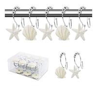 BEAVO Seashell Shower Curtain Hooks,12 Pcs Double Roller Glide Rust-Resistant Stainless Steel Decorative Shower Curtain Rings for Bathroom, Baby Room, Bedroom, Living Room Decor (White)