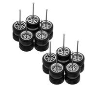 Beavorty 1/64 Scale Alloy Model Car Replacement Wheels with Silver Rubber Tires, Five-star, Tree Fork B, Ten-claw, Seven-claw Six-claw Designs, Car Tire Wheels Set for Rc Vehicle DIY