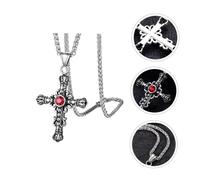 Beavorty 1 PC Punk Style Titanium Steel Cross Pendant Necklace for Men Nostalgia Neck Chain with Thick Basket Chain Durable Stainless Steel Jewelry for Parties and Gatherings