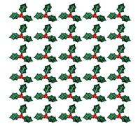 Beavorty 100Pcs Artificial Holly Berry Sequins with Green Leaves Christmas Artificial Berry Green Leaf Pick Fake Holly Leaves with Red Berries for DIY Hanging Ornaments (, 3CM)