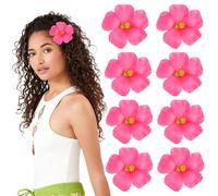 Beavorty 10pcs Artificial Hibiscus Flowers - Pink Silk Hawaiian Flower Decor for Luau Party Supplies, Tropical Beach Wedding Hair Clips & Table Decorations - Realistic Summer Floral